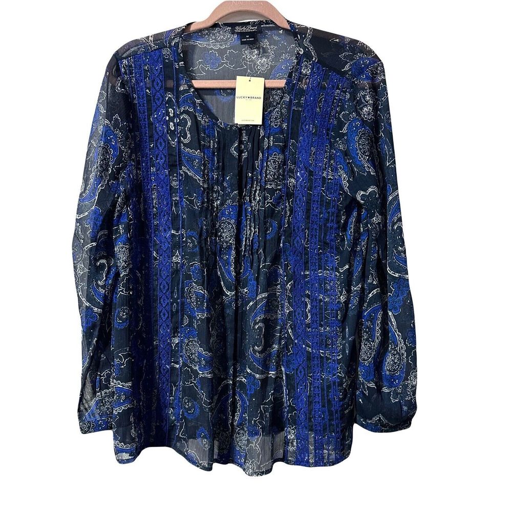 Lucky Brand Women’s Top Button Front Sheer Blouse Paisley Print Size M NWT